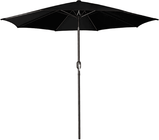 9 ft. tall umbrella, provides shade for 9 sq. ft. Includes base.